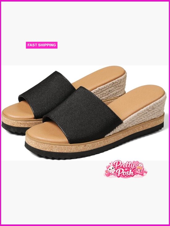 Boho Espadrilles Platform Wedge Sandals for Women Open Toe  Slip On Wedge Sandals, Open Toe Platform Espadrilles, Comfortable Beach Sandals